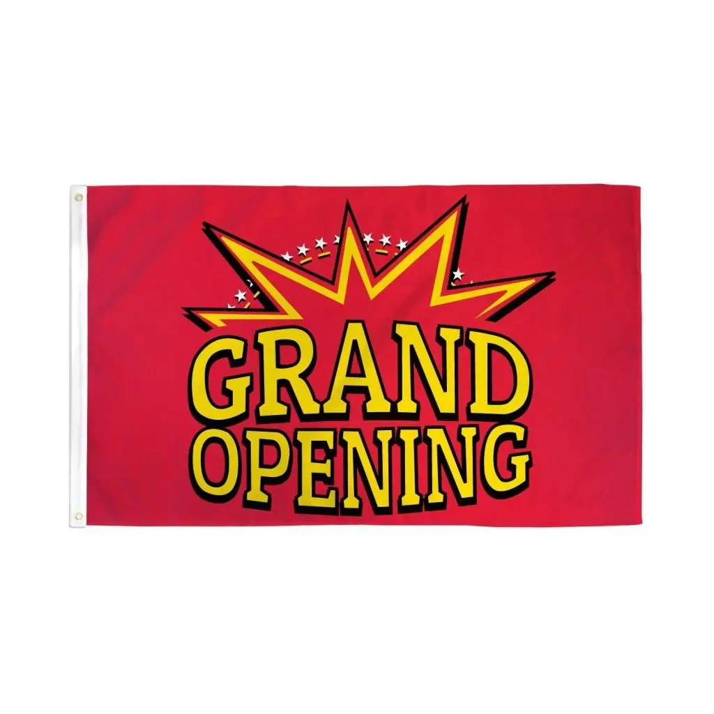 Grand Opening Dye-Subbed Polyester Banner - 3x5ft Flag with Bold Colors, Header Tape, Festive Party Supplies Backdrop, Print