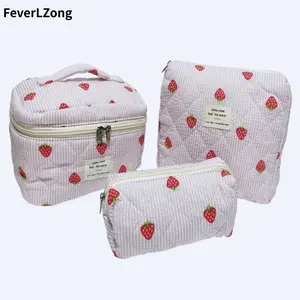 floral pattern Cutest makeup bag Portable Floral Cotton Cosmetic Bag 3pcs  Makeup Bag multifunctional organizer