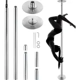 VEVOR 45mm Heavy-Duty Rust-Resist Coat Stainless Steel Dancing Pole Kit, 200kg Capacity, Ceiling-Free Setup, Dual Spinning-Static Mode, 110.6x9.1x9.1 Inches Portable Height-Adjustable Silver Unisex Gym Equipment with Silicone Hand Guard for Home Gym,toolu