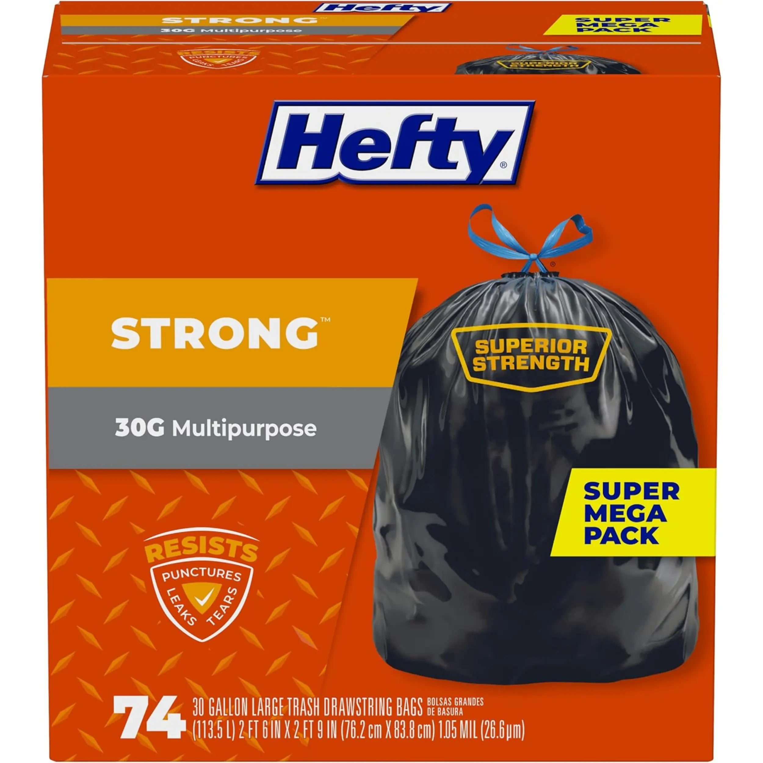 Large Black Trash Bags 30 Gallon 74 Strong Heavy Duty Garbage Bags, Leak Resistant Durable Trash Liners for Household, Office, Garage, Lawn & Outdoor Cleanup Use