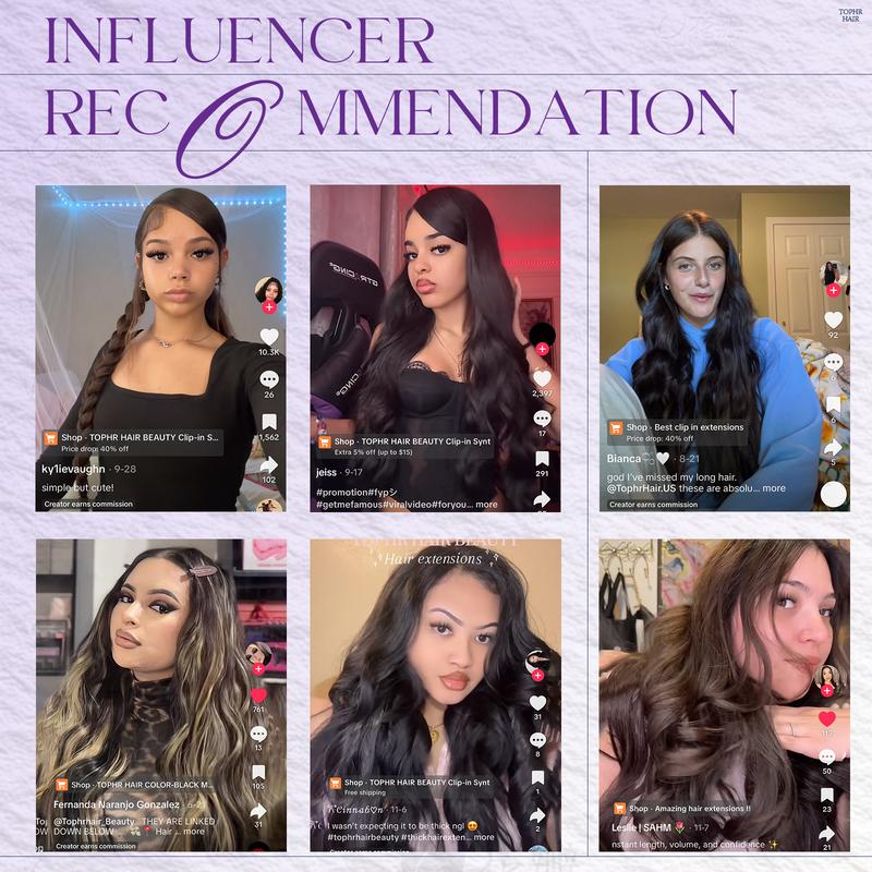 TOPHR HAIR BEAUTY Clip-in synthetic hair extensions Long Wavy 4PCS Thick Hairpieces Double Weft Natural Hair Extensions for Women Curly Wave Daily & Party valentines