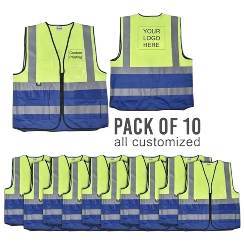 Safety Vest with Logo, Hi-Vis Reflective Work Vest”Pack of 10”Personilized