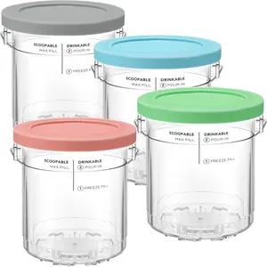 Replacement cups for Ninja Creami Deluxe (4-pack, 24 ounces), with lids, compatible with NC501 and NC500 series 11-in-1 deluxe ice cream makers, featuring a newly upgraded easy-grip detachable handle