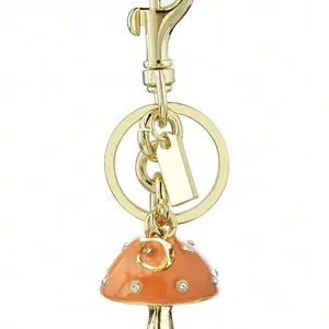 Mushroom Keychain with Gold Color Ring and Orange Color Design Alanhair23