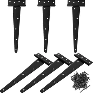 6 Pack 12 Inch T-Strap Shed Hinge Heavy Duty Black T Hinge Door Barn Gates Hinges Fence Garden Shed Door Hinges Wrougt Rustic Hardware Iron FengWu