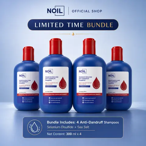 NOIL 0.5% Selenium Disulfide Anti-Dandruff Shampoo 4-Pack (Family Size) - Haircare Daily Gentle Oily Hair Shampoo, Deep Clean, Soothes Itchy Scalp, Controls Oil, Sea Salt Fresh Formula