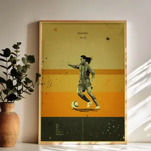 Retro - style Ronaldinho Soccer Player Poster Wall Art Vintage Black and White Art Posters Funky Aesthetic Canvas Prints Retro Bar Cart Decor for Bar Bedroom