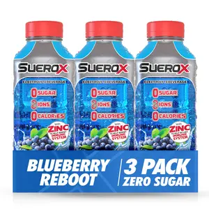 SueroX Zero Sugar Electrolyte Drink for Hydration and Recovery, Blueberry Reboot, 21 oz , (3 Pack)