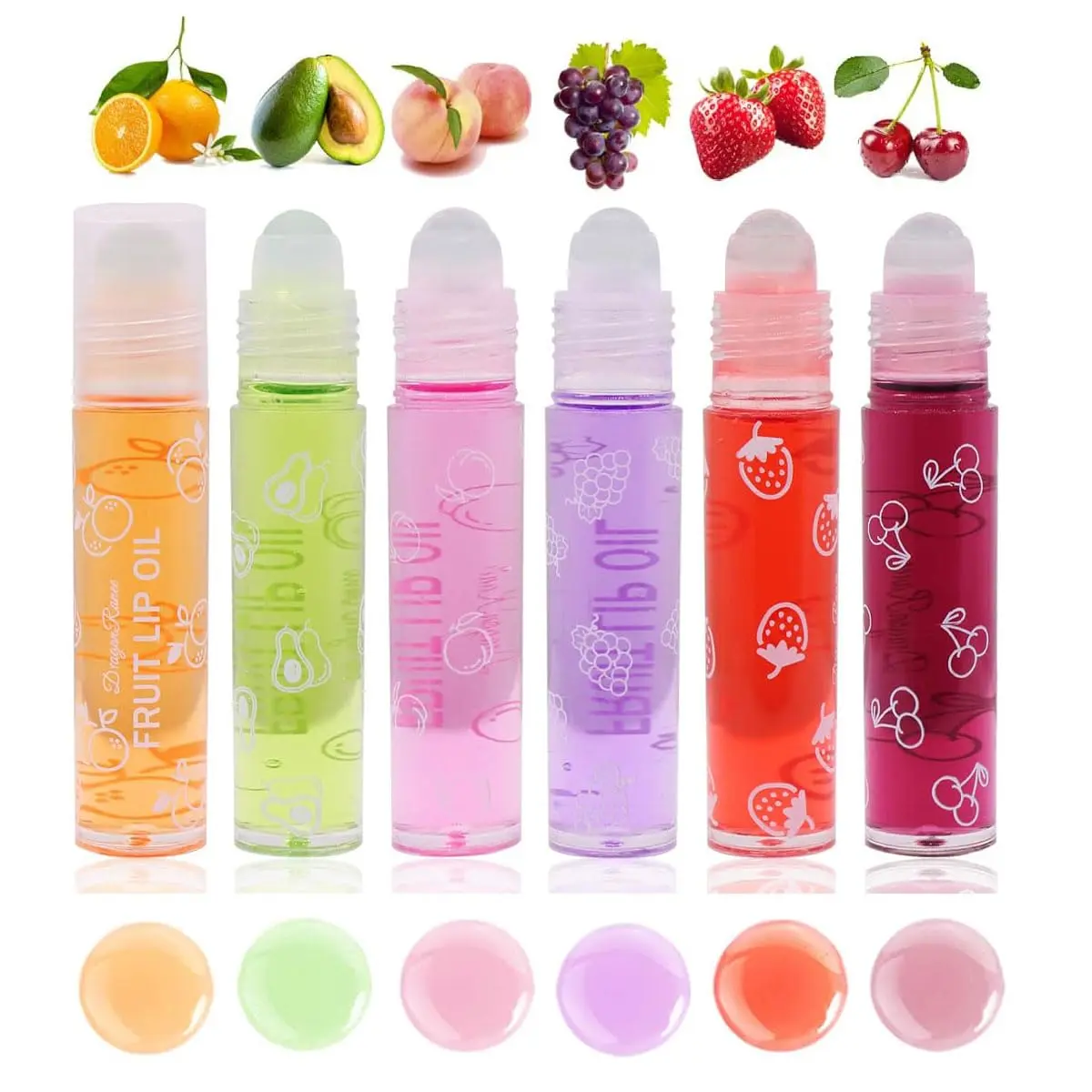 Roll-On Lip Gloss Set, 6-Piece Non-Toxic Fruit-Flavored Plumping Lip Oil, Transparent Cosmetic for Teens and Kids, Lipgloss