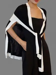 New Fashionable Korean Style Knitted Colorblock Shawl, Sun Protection Outerwear Neck Protector, Pair with Tank Top Robe