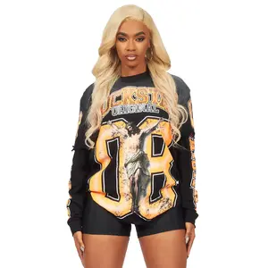 Tariqa Black/Orange Double Layer Graphic T-Shirt