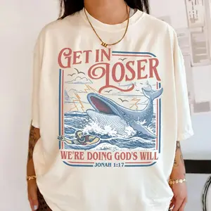 Get In Loser We’re Doing God’s Will Comfort Colors Shirt, Funny Christian Bible Tshirt, Retro Jonah And The Whale Tee, Bible Verse Gift