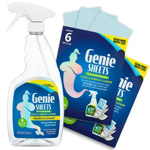 Genie Sheets Glass & Mirror Cleaner | 1 Bottle + Concentrate Makes 12 Refills | Professional-Strength, Plant-Based, Eco-Friendly | Just Add Water