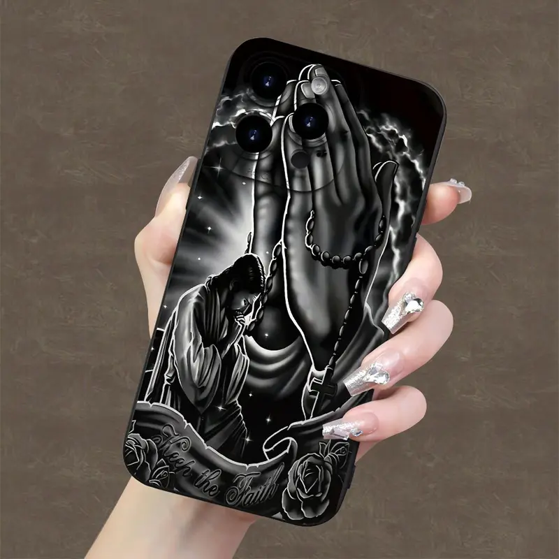 Phone Case for iPhone 17 16 Pro Max 15 Plus 14 13 12 11  Air XS XR Creative Jesus Pattern Drop Protection Shockproof Soft Silicone smartphone Cover Black Cellphone Protector