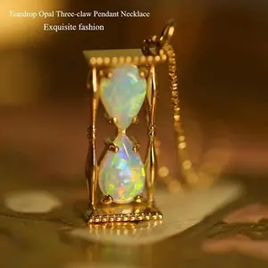 Vintage Royal Style Synthetic Opal Hourglass Pendant Necklace, Copper Alloy, October Birthstone Charm for Celebrations and Gift-Giving