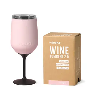 Huski Wine Tumbler 2.0 - Award-winning Design with Detachable Stem, Premium Stainless Steel Wine Glass with Lid - Powder Pink