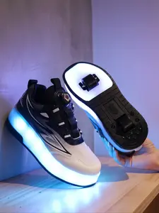 USB Charging LED Light Up Shoes for Kids, Night Glow Roller Skates, Unisex Children Sneakers, Running & Casual Sports Shoes, Footwear Athletic Trainer, Round Toe Trainers