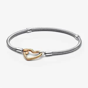 925 Sterling Silver Sparkling Heart Bracelet for DIY Charms Beads Fashion Anniversary Party Jewelry Gift