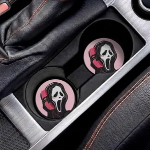 Pink Horror Phone Call Car Coaster Set Spooky Cute Auto Cup Holder Coasters Gothic Car Accessory Gift for Horror Fans