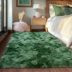 1pc Fluffy Area Rugs For Bedroom, Comes With 4 Carpet Anti Slip Stickers, Soft Shaggy Carpets For Living Room, Upgrade Anti-Skid Fuzzy Rugs For Kids' Room, Perfect Decor For Modern Home, Tie-Dye Green cheap rugs