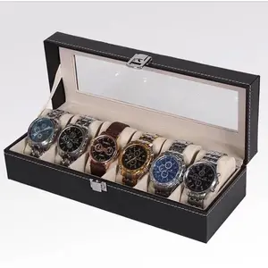 Man's Business Watch Storage Box, 1 Count 6 Grid Watch Organizer Box with Clear Lid, Gift for Man for Thanksgiving Birthday, Fashionable Watch Accessories