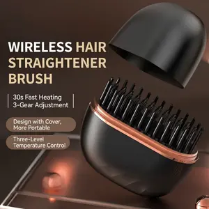 Upgraded version! with three-level adjustment vCompact Wireless Straightening Comb, 1-Count Portable USB-Rechargeable Travel Hair Styler with Copper Heating Plates, Fashionable Modern Design Mini Thermal Straightening Brush