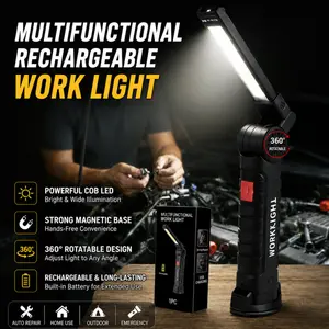 2026 Rechargeable LED Work Light – Magnetic COB Inspection Lamp with 360° Rotating Foldable Design for Auto Repair, Garage, Camping, Fishing & Emergency Use