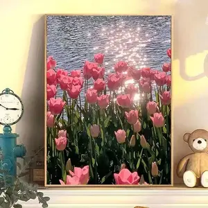 DIY tulip bouquet oil painting, DIY cat oil painting, digital oil painting DIY, color filling handmade painting, children's hand drawn filling, landscape digital oil painting