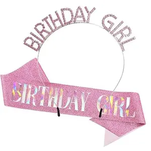 Pink Birthday Sash for Women Happy Birthday Crown Tiara for Women Headband Princess Crown Accessories Decorations
