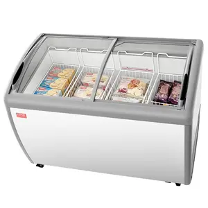 VEVOR Commercial Ice Cream Display Case, 16.3 Cu. ft Chest Freezer, Mobile Glass Top Deep Freezer, Restaurant Gelato Dipping Cabinet with 5 Wire Baskets, 2 Sliding Glass Doosr, Locking Casters, White