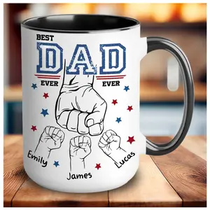Custom Dad Mugs with Name Personalized Mug For Dad on Fathers Day Best Dad Mug Ideal Gift From Son Daughter Dad Mug With  Hands