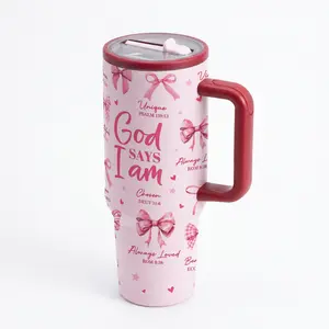 40oz Christian Theme Travel Mug with Handle, Bow Print, Stainless Steel, Lid & Straw, Insulated for Hot/cold Drinks, Mother's Day Gift