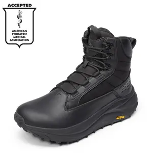 NORTIV 8 Men's Wide Toe Box Work Military Tactical Boots Barefoot Low Drop Leather Side Zipper Motorcycle Combat Boots for Plantar Fasciitis Bunion Pikes Black Closed Footwear Worker Walking Shoes, Round Toe