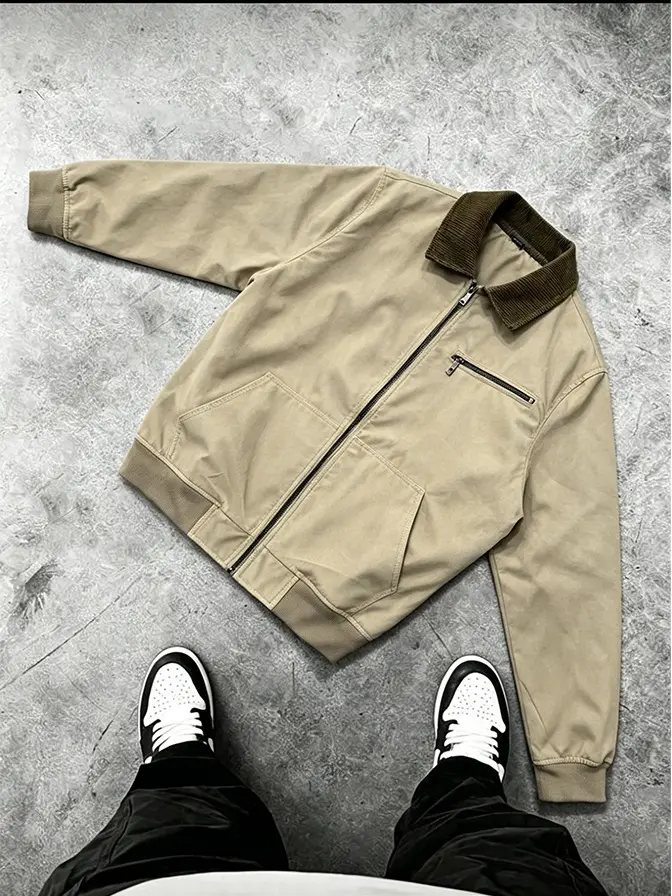 Men's Plain Black Jacket, Regular Fit Casual Streetwear with a Full Zipper and Pockets for Outdoor Wear