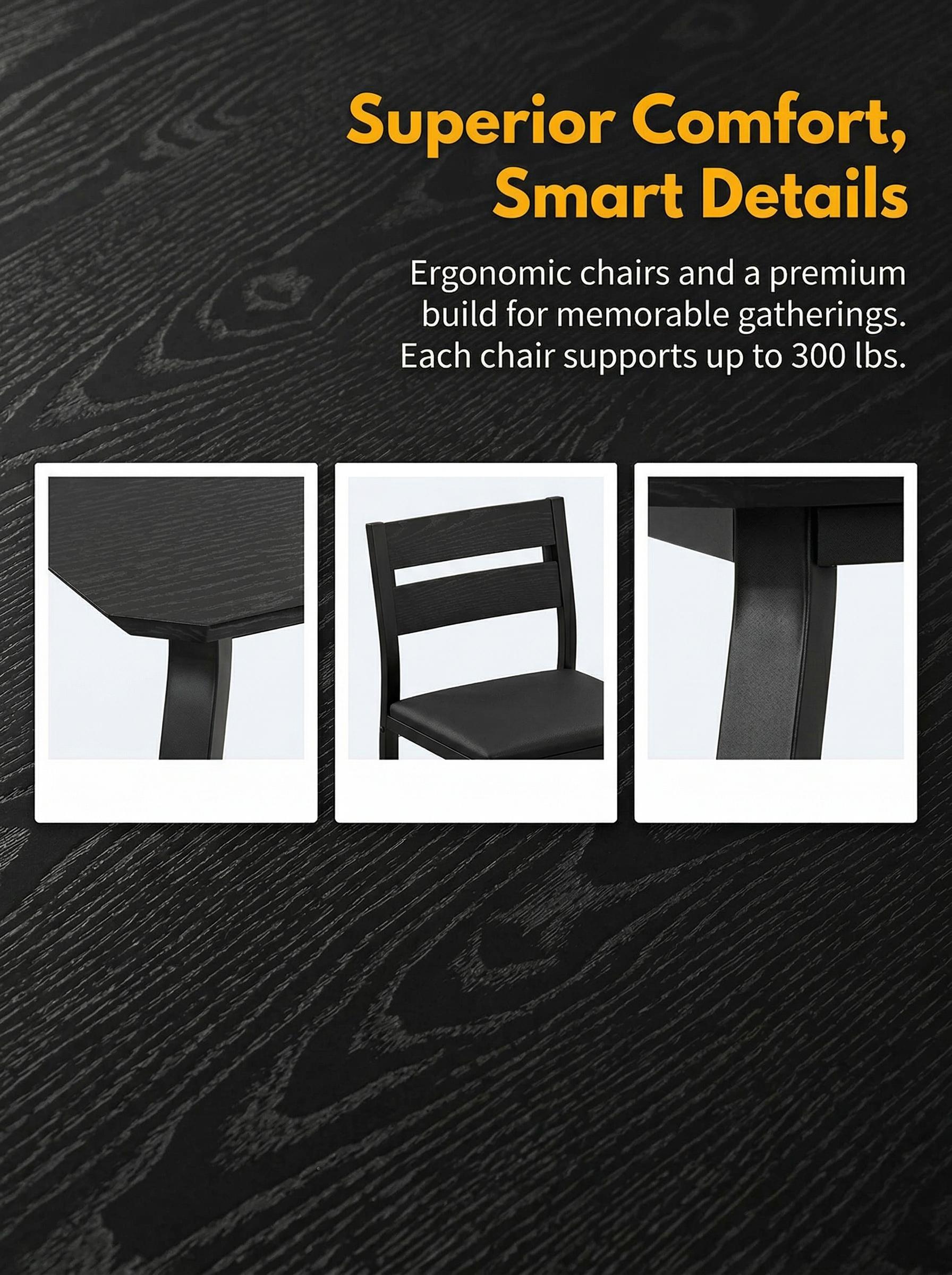 YJ-Garvee 5-piece dining set for 4 people featuring a wooden table (110 x 70 x 76 cm) and 4 padded chairs with beveled edges, designed for small spaces and modern dining areas in natural finish YJ-Garvee 5-piece dining set for 4 people featuring a wooden table (110 x 70 x 76 cm) and 4 padded chairs with beveled edges, designed for small spaces and modern dining areas in natural finish