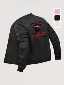 Mom & Grandma Text Printed Baseball Jacket - Perfect for Autumn & Winter, Casual Daily Wear, Fashionable Design