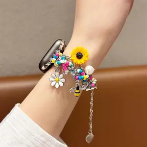 Cute Beaded Design Watch Band, Fashionable Watch Band for Women & Girls, Wearable Accessories Compatible with Apple Watch Series, Smart Watch Straps, Smartwatch Accessories