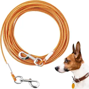Chew Proof Heavy Duty Tie Out Cable for Dogs, 10/20/30/50/100FT Dog Leads for Yard, Dog Runner Tether for Large Dogs Up to 125lbs (Orange, 125Ibs 50ft)