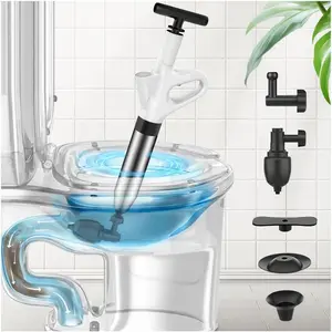 Toilet Plunger,High  Toilet Plunger Heavy Duty,Toilet Auger Air Drain Blaster with  Gauge,Toilet Unclogger for Bathroom, Sink, and Plumbing Clogs
