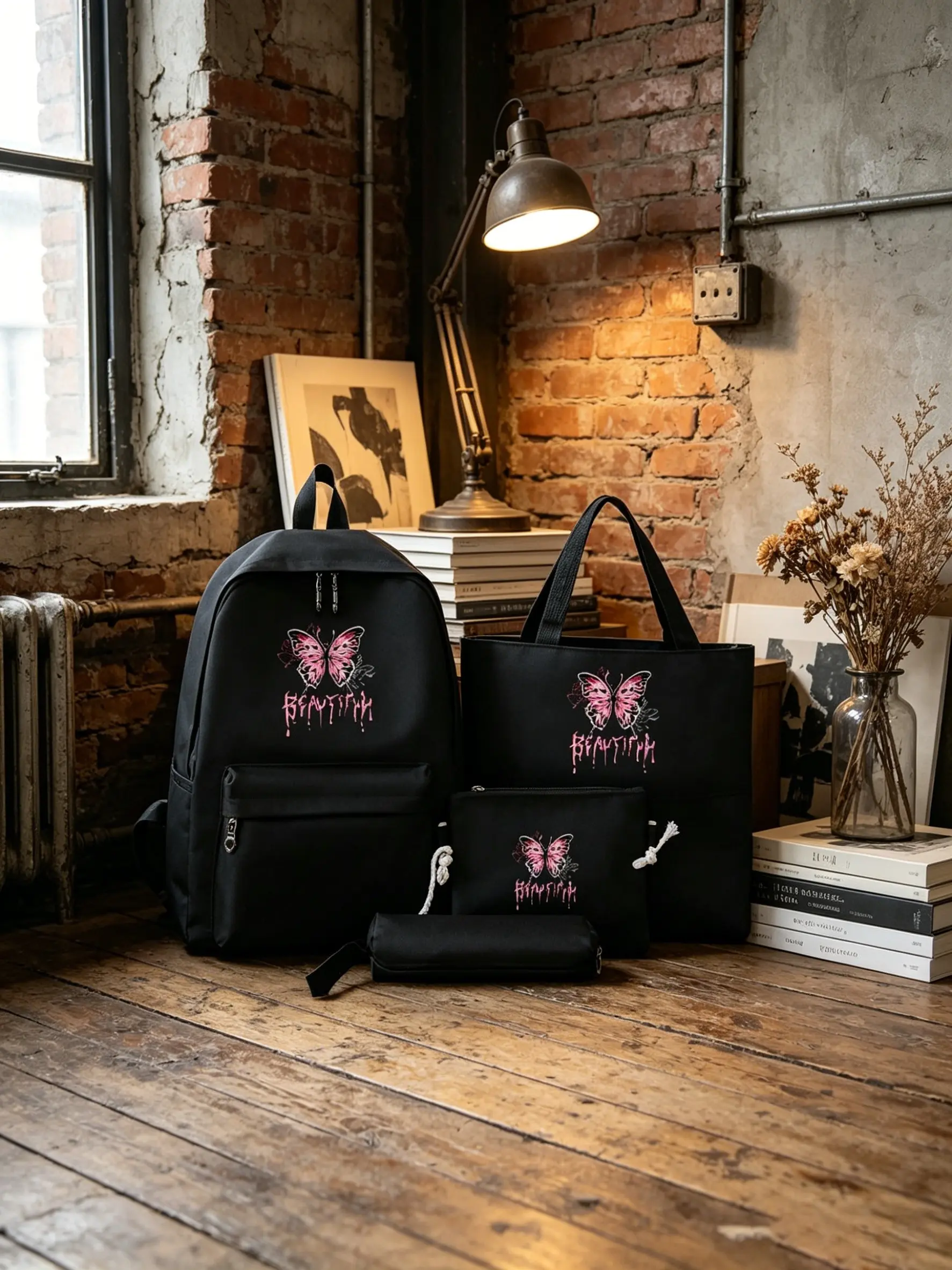 4pcs Butterfly Print Backpack Set, Large Capacity Casual Commute Bag, Ideal Gift for Friends and Family, All Seasons Use