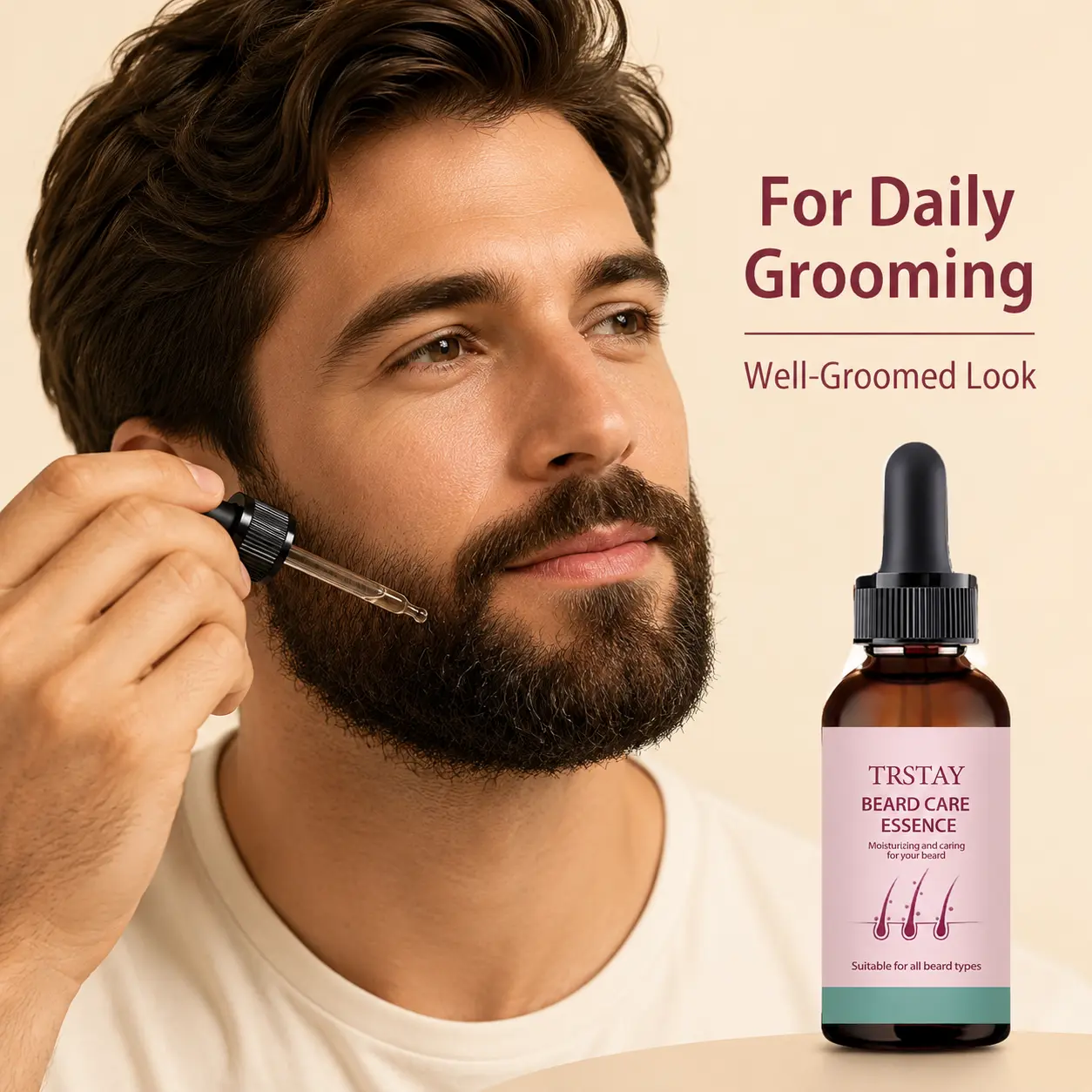Men's Beard Moisturizing Serum—a lightweight, hydrating formula that prevents frizz for a refined, well-groomed look.