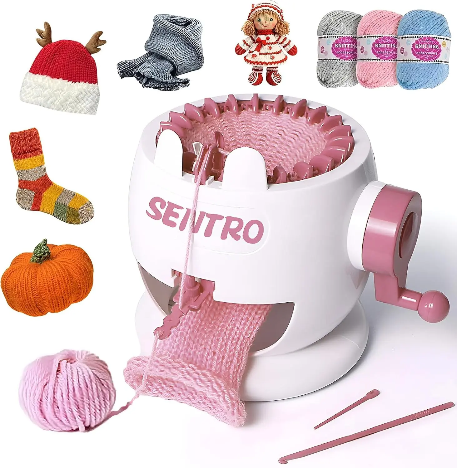 MericTop SENTRO Knitting Machine 22 Needle Knitting Machines, Smart Circular Crochet Machine for Kids/Adults Beginners, Double Weaving Loom Machine for Hat,Socks,Scarves,Gloves (for 3-5mm Wool Yarn) Gift