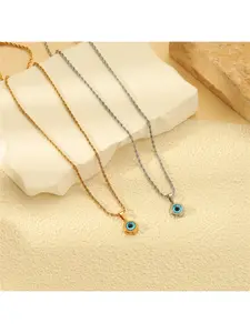 Stainless Steel Evil Eye Necklace, Turkish Protection Pendant, Twisted Rope Chain Good Luck Spiritual Jewelry for Aura Cleansing