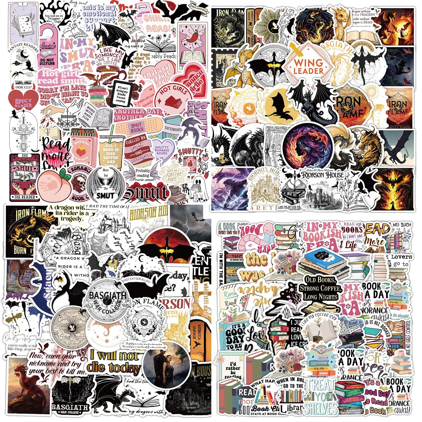 Magical Fourth Wing & Smutty Bookish Sticker Pack, 200pcs Waterproof Vinyl Sticker for Water Bottles, Laptops, Perfect Gift for Book Lovers & Reading Enthusiasts, Stickers Kit