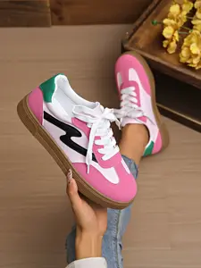 Women's Spring & Fall Casual Sneakers, Walking Shoes, Breathable Geometric Design, Low-Top Round-Toe Shoes, Medium Width Rubber Sole