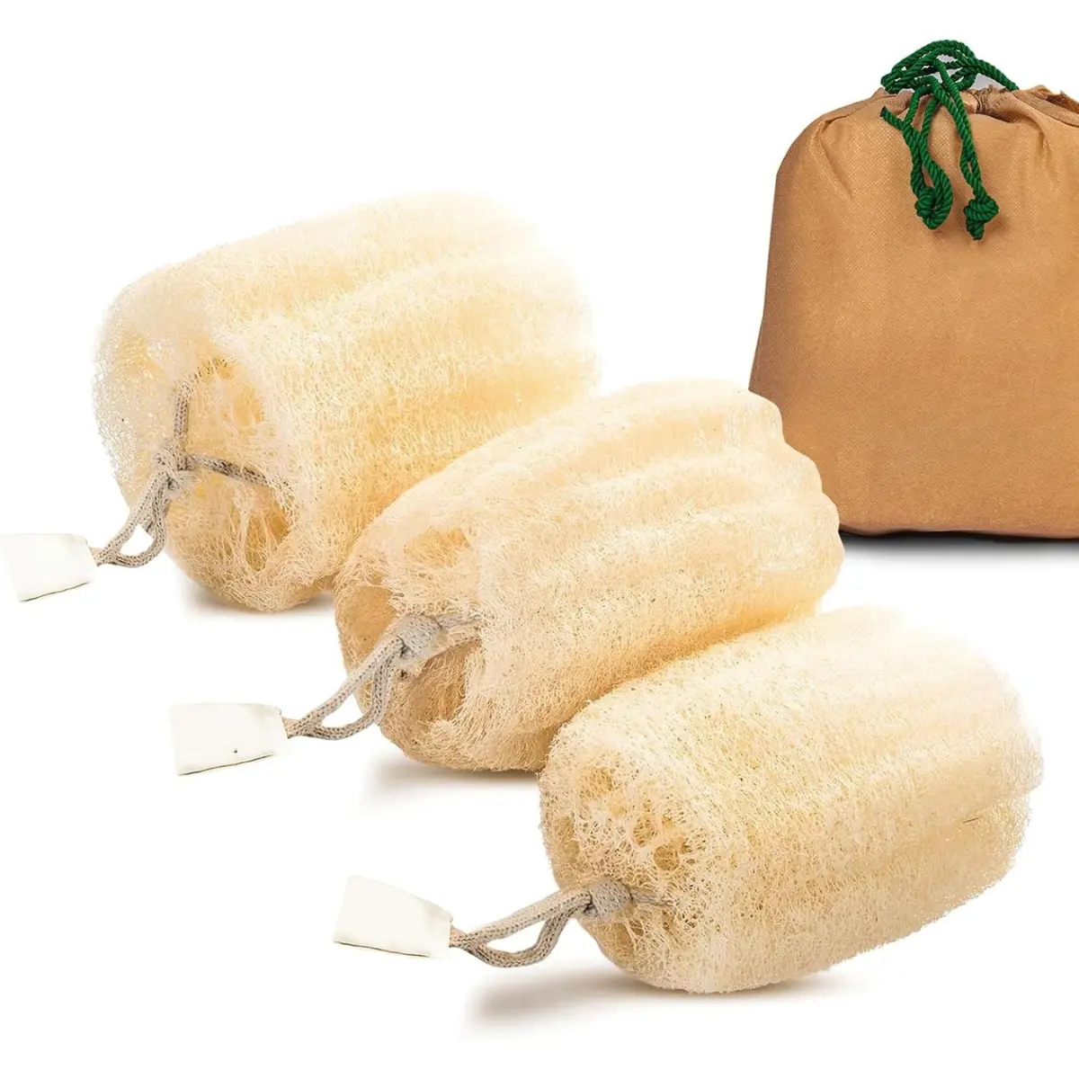 Premium Natural Egyptian Loofah Sponges, Made from 100% Natural Organic Material, Gentle Skin Exfoliation, and Full-Body Spa Experience – Eco-Friendly Loofah 3 Count (1 Pack)