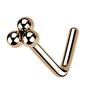 Rose Gold PVD Beaded Triad L Bend Nose Stud