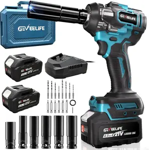 700N.m/516 Ft-lbs Brushless Impact Wrench,1/2" Cordless Impact Gun with 4.0Ah Battery & 6 Sockets, Electric Impact Driver for Car/DIY Furniture/Lawn Mower/blue (700N) Tool Kit