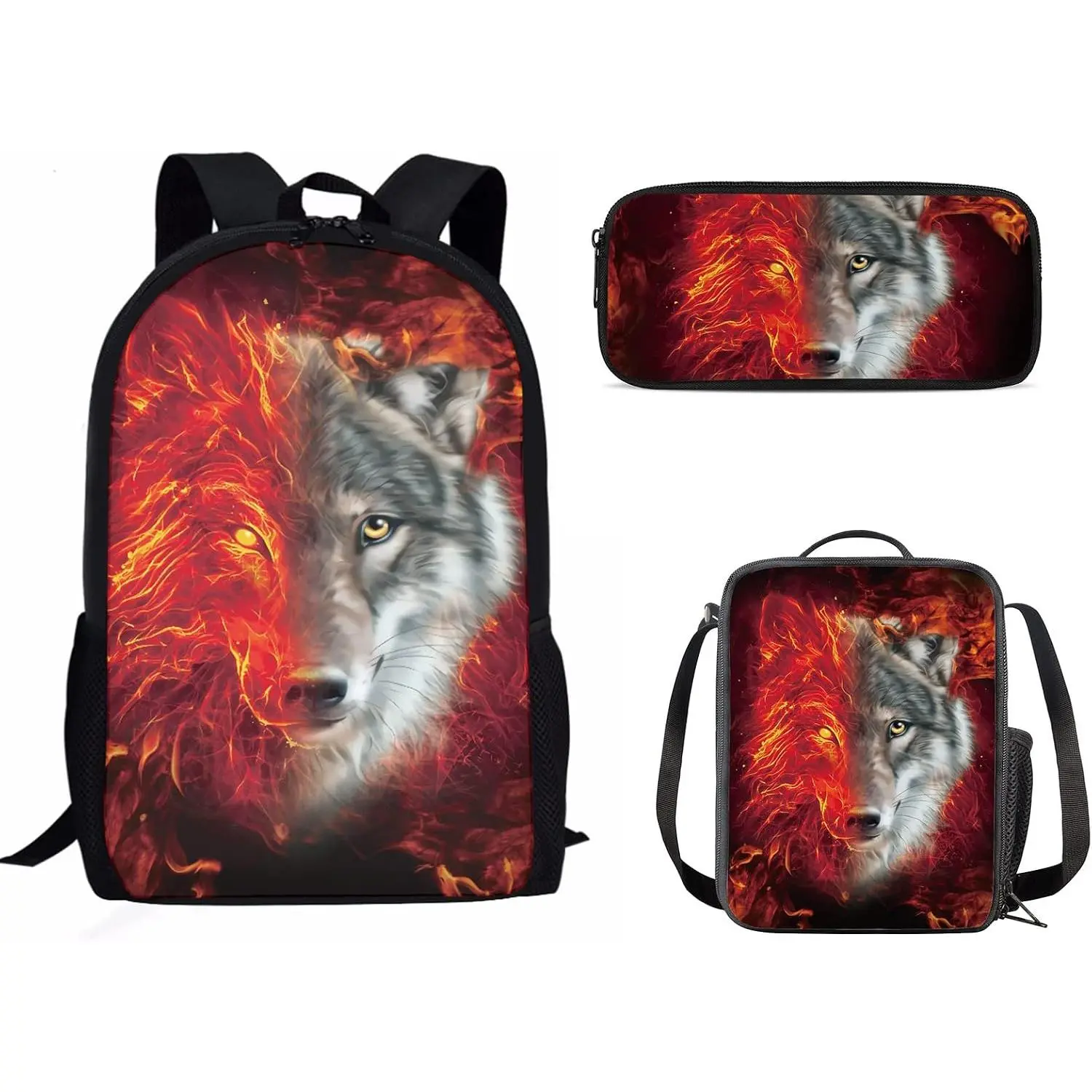 Backpack 3 Pieces Set Large Capacity Bags with Heat Insulated Lunch Bags Small Pencil Bags 3 Pack