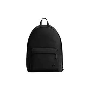 COACH Men's Large Leather Backpack with Adjustable Shoulder Straps and Zipper Closure in Black